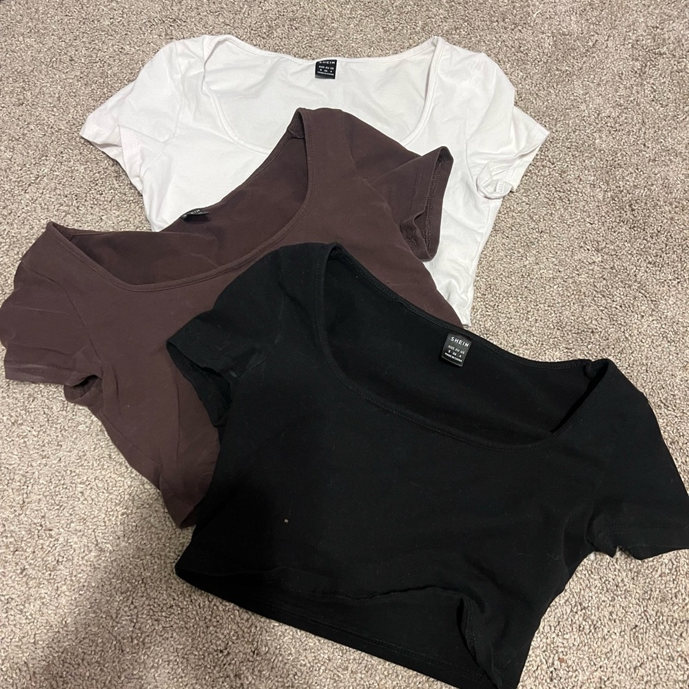 Women's Scoop Neck Crop Tops - Black, Brown, White